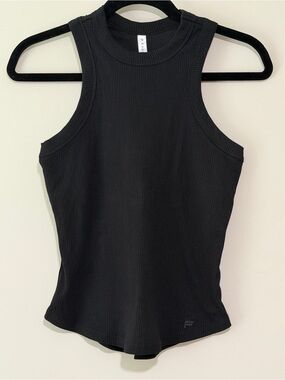 Fabletics Black Ribbed Racerback Tank Top with Built in Bra